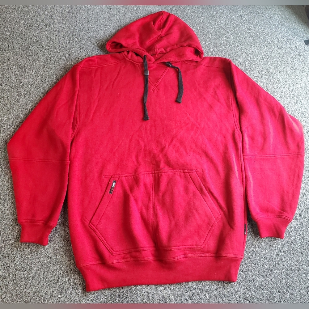 Koman Mens Large Hoodie Pullover Drawstring Red Casual. Small smudge- see photo.